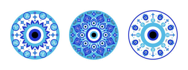 青いマンダラ邪悪な目、悪の目に対するギリシャのお守り - evil eye beads点のイラスト素材／クリップアート素材／マンガ素材／アイコン素材