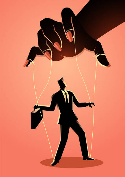 istock Businessman being control by a woman puppeteer 1329634048