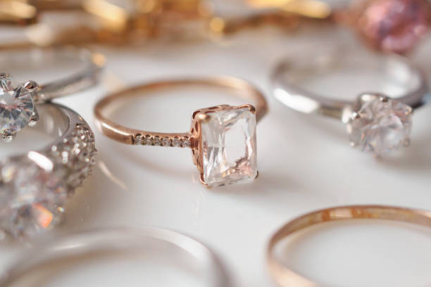 istock Beautiful diamond rings jewelry on white background 1329634189