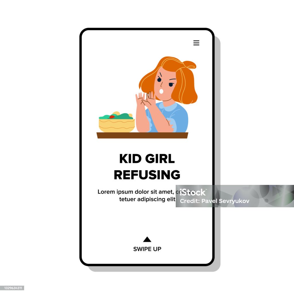 Refusing Food Visual Kid Girl Refusing Eat Natural Salad Meal Vector Stock Illustration ...