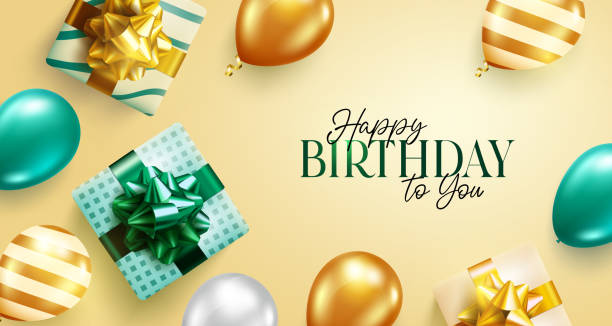 istock Happy birthday vector background design. Happy birthday to you greeting text with balloons and gifts celebrating elements for birth day celebration card design. 1329634374