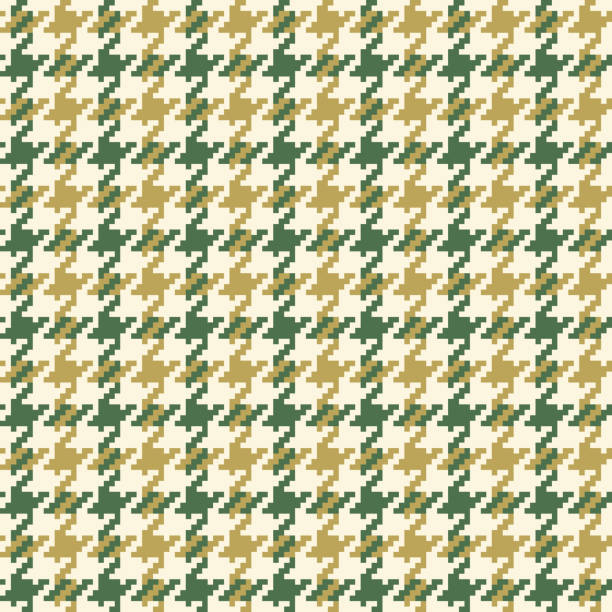 Houndstooth check plaid pattern in gold and green. Pixel seamless dog tooth vector graphic texture for jacket, coat, dress, scarf, other modern spring autumn fashion textile print. Geometric design. Houndstooth check plaid pattern in gold and green. Pixel seamless dog tooth vector graphic texture for jacket, coat, dress, scarf, other modern spring autumn fashion textile print. Geometric design. houndstooth check stock illustrations