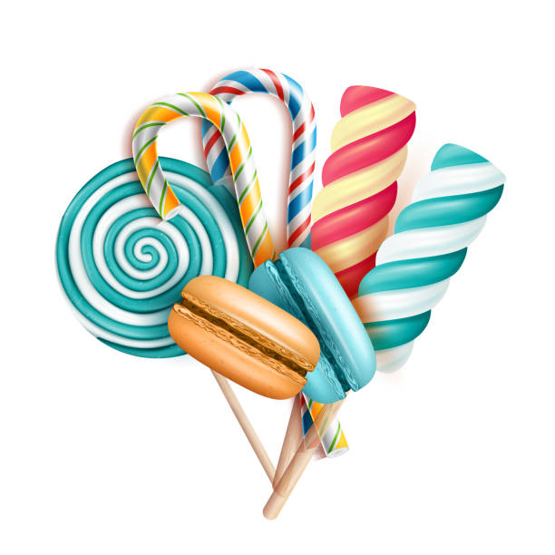 макаруно торты и леденец конфеты набор вектор - flavored ice lollipop candy affectionate stock illustrations