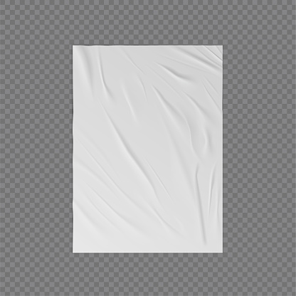 Wrinkled paper vector realistic template for poster or flyer glued to the wall.