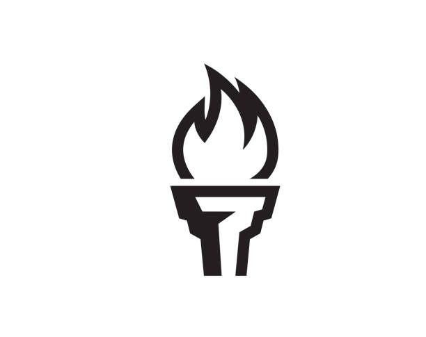 ilustraciones, imágenes clip art, dibujos animados e iconos de stock de diseño vectorial del logotipo de creative torch fire flame - antorcha