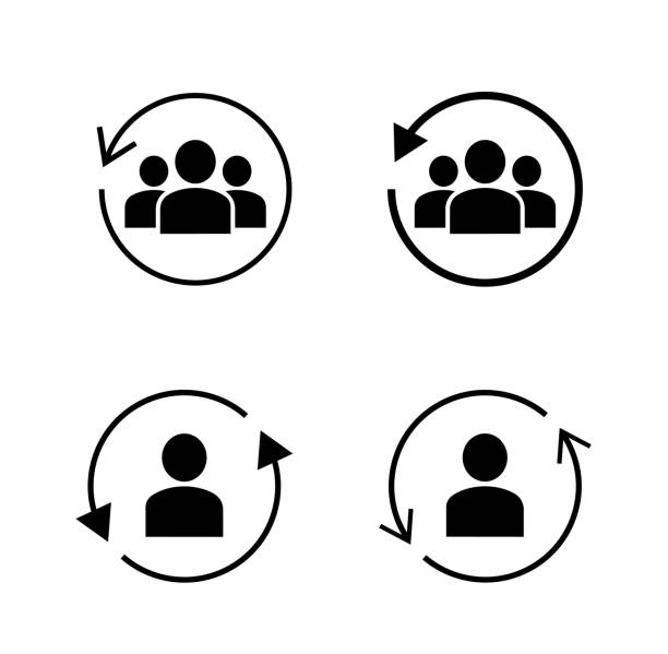 Rotating arrow and person icon set Rotating arrow and person icon set, people, employee, staff adaptability icon stock illustrations