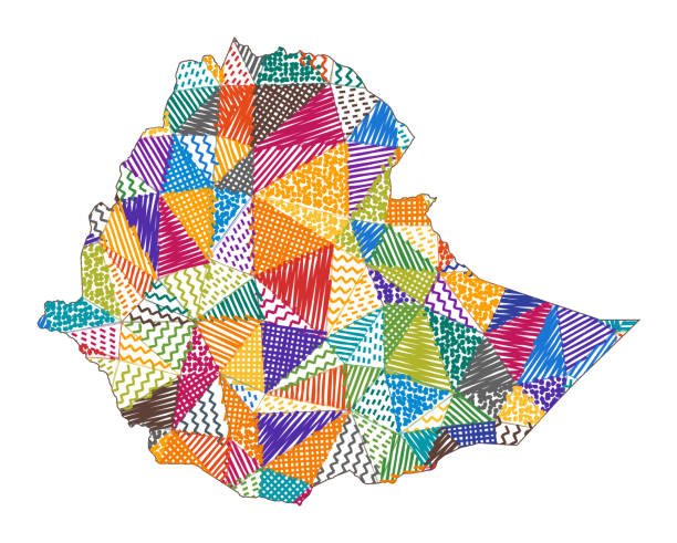 エチオピアのキッドスタイルマップ。 - silhouette ethiopia map cartography点のイラスト素材／クリップアート素材／マンガ素材／アイコン素材