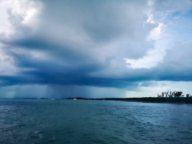 istock Caribbean sea, thunderstorm, storm, view from the boat 1329645424