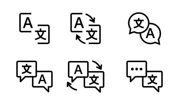 Translation icon collection. Language translation chat bubbles line set signs. Translate service element. Stock vector template Translation icon collection. Language translation chat bubbles line set signs. Translate service element. Stock vector template. EPS 10 translation stock illustrations