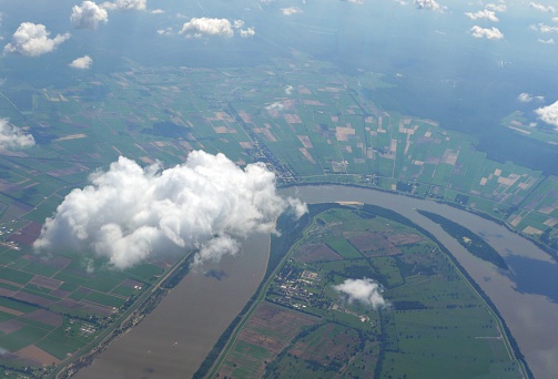 Mississippi River flowing through Louisiana farmlands