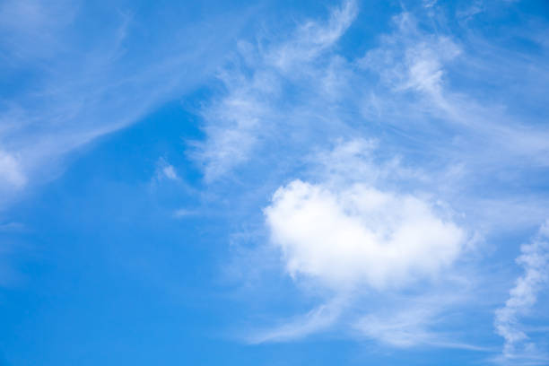 istock Deep blue sunny sky with white clouds. Blue sky with cloud closeup. White fluffy clouds in the blue sky. 1329650972