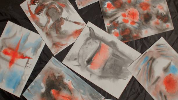 istock Circular motion camera drawings watercolour paint. Creative realisation person 1329651484