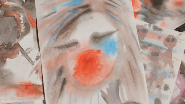 istock Drawing with water color paint technique. Expression emotions through drawing. 1329652434