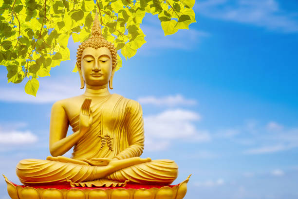 istock Golden Buddha image under the Bodhi leaf, natural background 1329652534