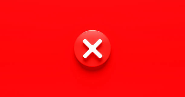 Red cross check mark icon button and no or wrong symbol on reject cancel sign button negative checklist background with decline option box. 3D rendering.