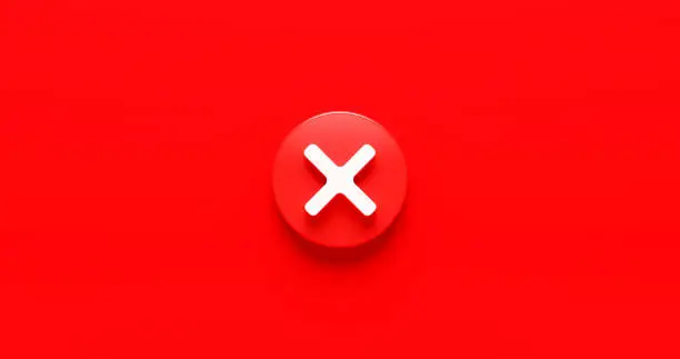 Photo of Red cross check mark icon button and no or wrong symbol on reject cancel sign button negative checklist background with decline option box. 3D rendering.