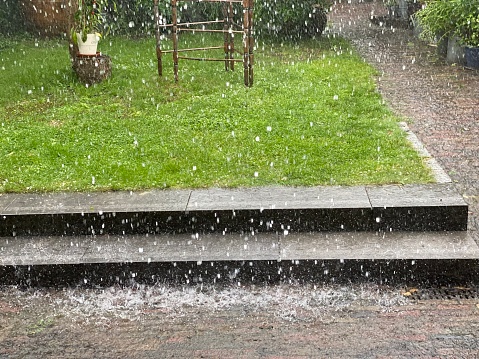 Heavy rain in garden