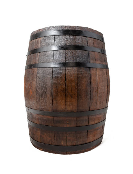 istock Wooden barrel with iron rings. Isolated on white background. 1329656595