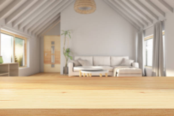 istock Table Top with Blur of modern Living Room interior 1329660113