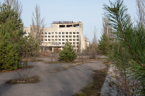 abandoned buildings in Pripyat, a Ukrainian city abandoned by its population during the Chernobyl nuclear disaster in April 1986