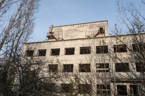 abandoned buildings in Pripyat, a Ukrainian city abandoned by its population during the Chernobyl nuclear disaster in April 1986