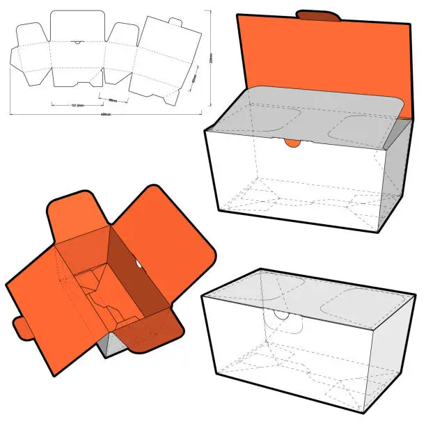 Vector illustration of Gift box and Die-cut Pattern. The .eps file is full scale and fully functional. Prepared for real cardboard production.