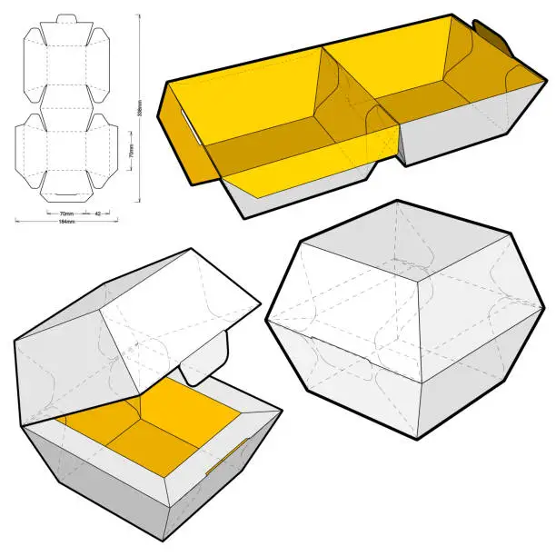 Vector illustration of Gift box and Die-cut Pattern. The .eps file is full scale and fully functional. Prepared for real cardboard production.