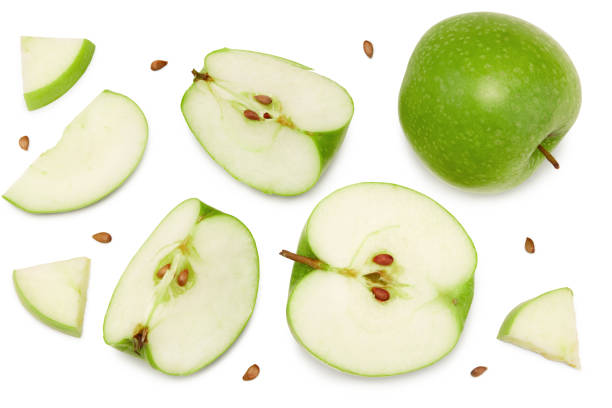 istock green apple with slices isolated on a white background. top view. clipping path 1329665714