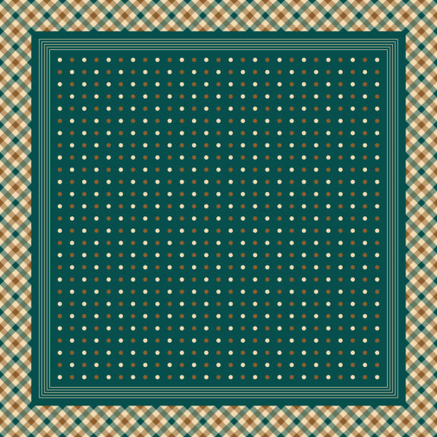 ilustrações, clipart, desenhos animados e ícones de estampa de cachecol para o outono em marrom, verde, bege. gráfico de fundo vetorial quadrado com polka dot e gingham vichy borda para lenço de seda, bandana, xale, hijab, outro design de tecido de moda moderna. - brown silk satin backgrounds