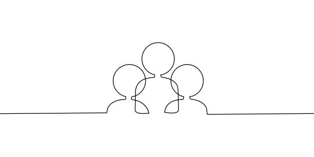 illustrazioni stock, clip art, cartoni animati e icone di tendenza di creative three people team disegno continuo su sfondo bianco. - version 3 immagine