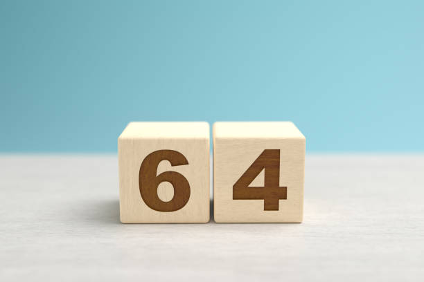 istock Wooden toy blocks forming the number 64. 1329672648