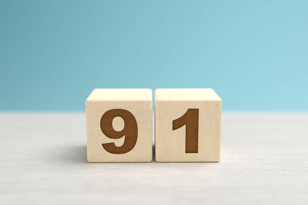 istock Wooden toy blocks forming the number 91. 1329672673