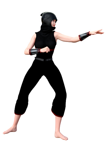 3D rendering of a female ninja isolated on white background