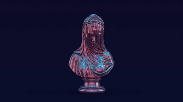 istock Silver Woman Bust Sculpture with Drapery with pink Blue Moody 80s lighting 1329673790