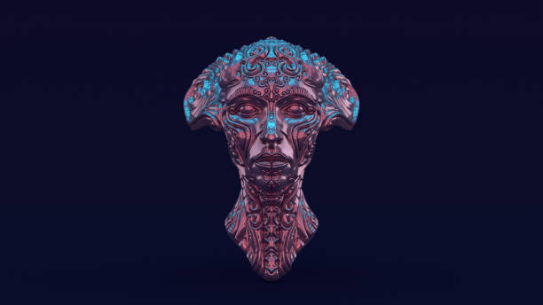 istock Silver Alien Queen Bust with Pink Blue Moody 80s lighting 1329673793
