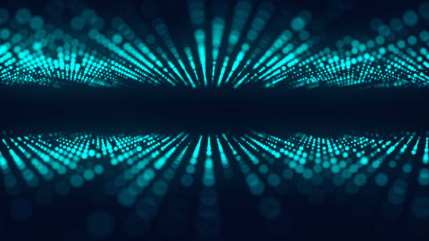 istock Digital background with moving glowing particles. Futuristic hi-tech illustration. Concept of data transfer in cyberspace. Big data visualization. 3d rendering. 1329673802