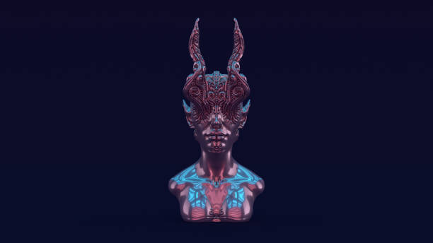 istock Silver Demonic Queen Bust with Pink Blue Moody 80s lighting 1329673906