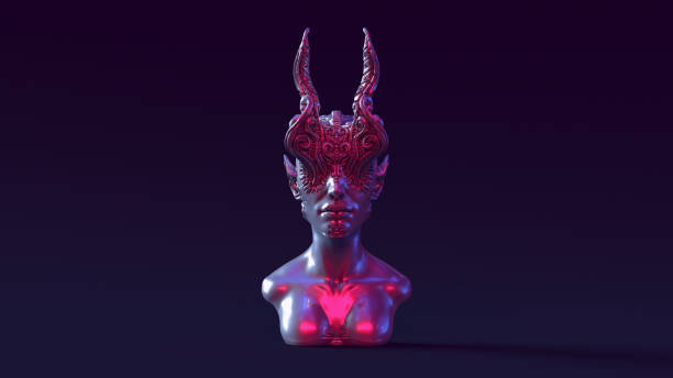 istock Silver Demonic Queen Bust with Pink Blue White Moody 80s lighting 1329674014