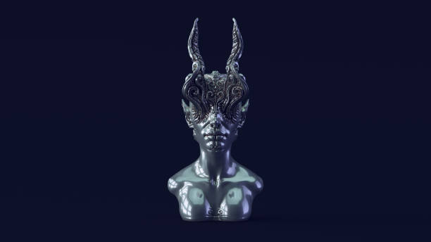 istock Silver Demonic Queen Bust with Green Blue White Moody 80s lighting 1329674016