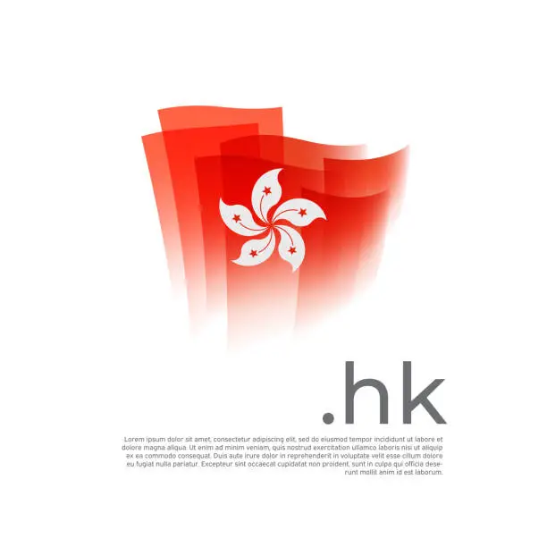 Vector illustration of Hong Kong flag. Vector stylized design national poster on a white background. Hong Kong flag painted with abstract brush strokes with hk domain, place for text. State patriotic banner