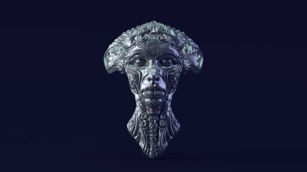 istock Silver Alien Queen Bust with Green Blue White Moody 80s lighting 1329674168