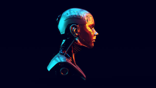 istock Cyborg with with Red Orange and Blue Green Moody 80s lighting 1329676024