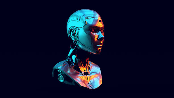 Cyborg with with Red Orange and Blue Green Moody 80s lighting