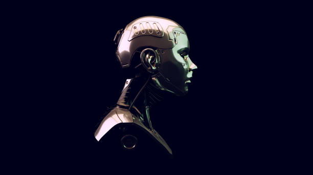 istock Cyborg with Warm Green White Moody 80s lighting 1329676694
