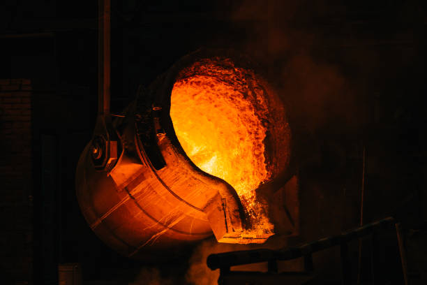 istock Ladle container with molten metal. Cast iron melting 1329677069