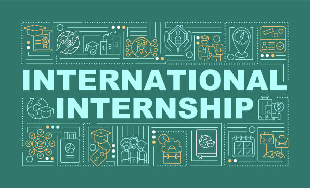 bildbanksillustrationer, clip art samt tecknat material och ikoner med international internship word concepts banner - praktikant