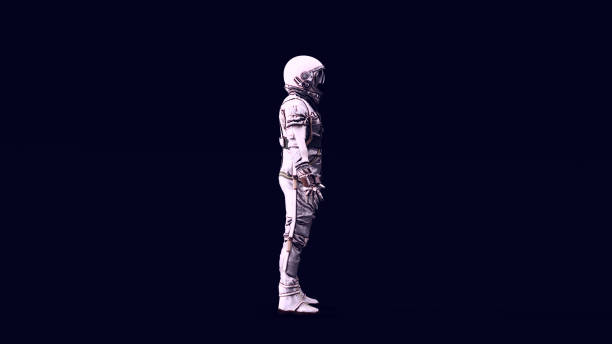 istock Astronaut with Black Visor and White Retro Silver Spacesuit 1329682921