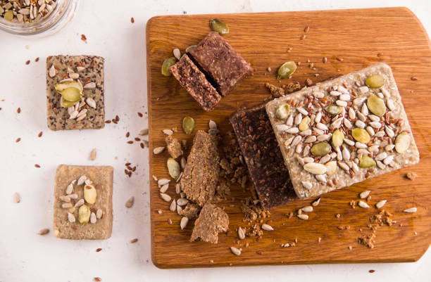 istock Different types of useful halva on a light background. View from above 1329683197