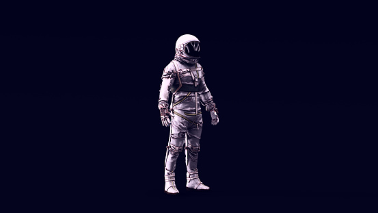 Astronaut with Black Visor and White Retro Silver Spacesuit 3d illustration render