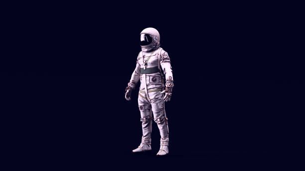 istock Astronaut with Black Visor and White Retro Silver Spacesuit 1329684789